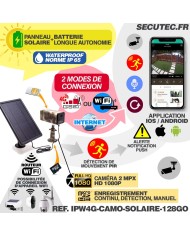 Caméra camouflage autonome solaire connexion 4G ou WiFi enregistrement HD 1080P détection PIR serveur cloud ou MicroSDHC 128 Go