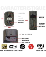 Caméra camouflage solaire WiFi 1080P vision nocturne invisible 128Go ultra longue autonomie détection de mouvement Caméra camouflage solaire WiFi 1080P vision nocturne invisible 128Go ultra longue autonomie détection de mouvement
