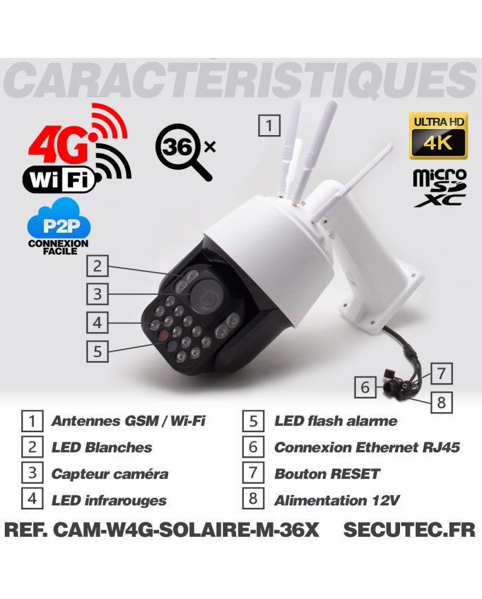 Kit vidéosurveillance 24h sur 24h caméra 4G 4K pilotable solaire Zoom X36 autonome waterproof 128Go