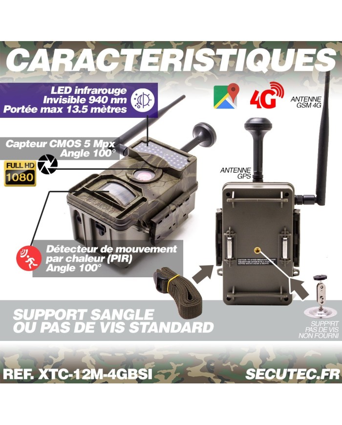 Caméra de chasse solaire box HD 1080P IR invisible GPS GSM 4G alerte