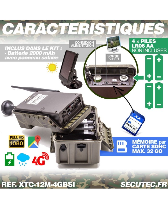 Caméra de chasse solaire box HD 1080P IR invisible GPS GSM 4G alerte