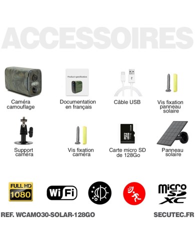 Caméra camouflage solaire WiFi 1080P vision nocturne invisible 128Go ultra longue autonomie détection de mouvement Caméra camouflage solaire WiFi 1080P vision nocturne invisible 128Go ultra longue autonomie détection de mouvement