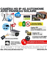 Caméra solaire IP GSM 4G HD 1080P, waterproof, Infrarouge, accès à distance via iPhone, Android et PC