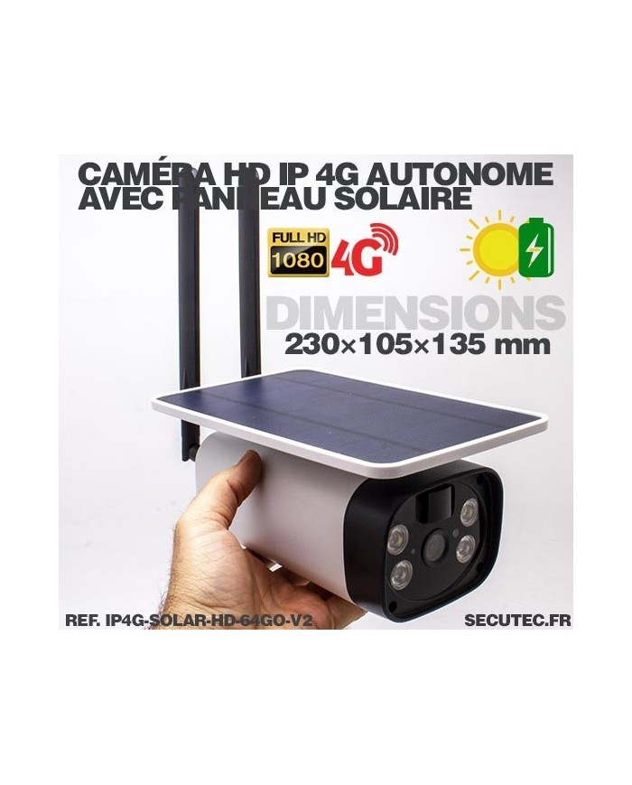 Caméra solaire IP GSM 4G HD 1080P, waterproof, Infrarouge, accès à distance via iPhone, Android et PC