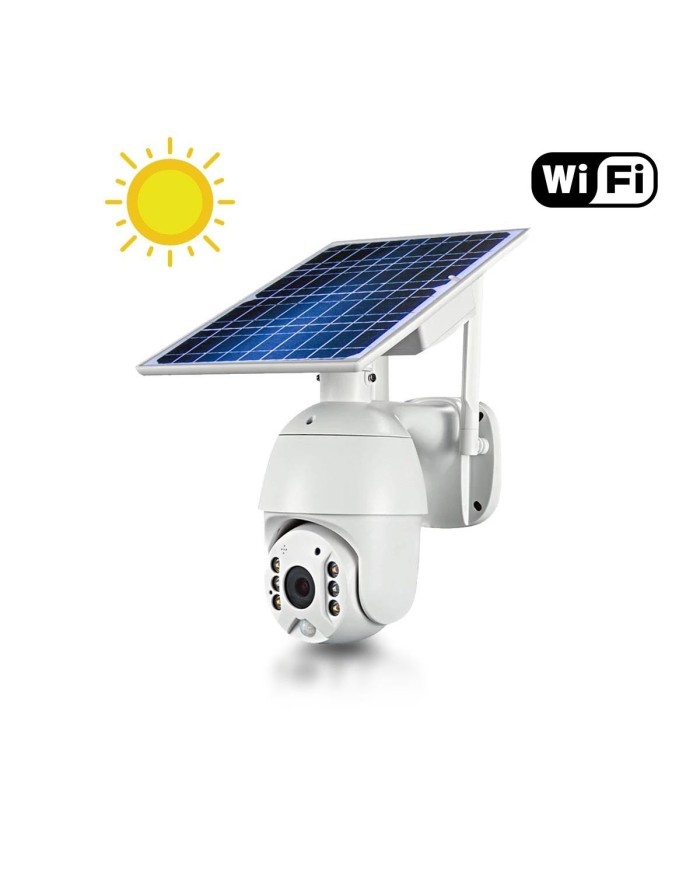 Caméra pilotable solaire IP Wifi HD 1080P waterproof Infrarouge accès à distance via iPhone Android 64 Go inclus