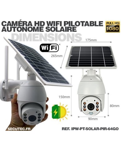Caméra pilotable solaire IP Wifi HD 1080P waterproof Infrarouge accès à distance via iPhone Android 64 Go inclus Caméra pilotable solaire IP Wifi HD 1080P waterproof Infrarouge accès à distance via iPhone Android 64 Go inclus