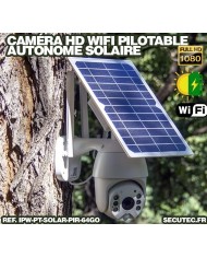 Caméra pilotable solaire IP Wifi HD 1080P waterproof Infrarouge accès à distance via iPhone Android 64 Go inclus