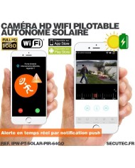 Caméra pilotable solaire IP Wifi HD 1080P waterproof Infrarouge accès à distance via iPhone Android 64 Go inclus