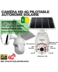 Caméra pilotable solaire IP GSM 4G HD 1080P waterproof Infrarouge accès à distance via iPhone Android 64 Go inclus