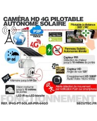 Caméra pilotable solaire IP GSM 4G HD 1080P waterproof Infrarouge accès à distance via iPhone Android 64 Go inclus