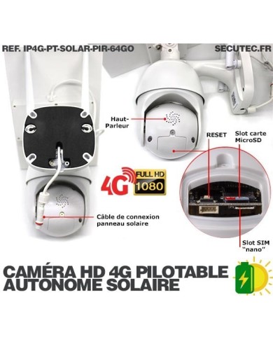 Caméra pilotable solaire IP GSM 4G HD 1080P waterproof Infrarouge accès à distance via iPhone Android 64 Go inclus Caméra pilotable solaire IP GSM 4G HD 1080P waterproof Infrarouge accès à distance via iPhone Android 64 Go inclus