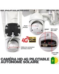 Caméra pilotable solaire IP GSM 4G HD 1080P waterproof Infrarouge accès à distance via iPhone Android 64 Go inclus