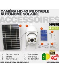 Caméra pilotable solaire IP GSM 4G HD 1080P waterproof Infrarouge accès à distance via iPhone Android 64 Go inclus
