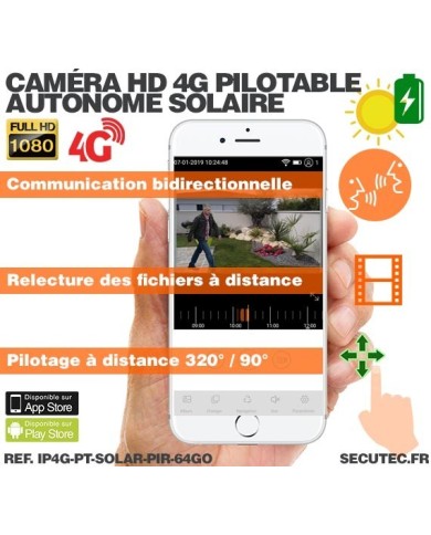 Caméra pilotable solaire IP GSM 4G HD 1080P waterproof Infrarouge accès à distance via iPhone Android 64 Go inclus Caméra pilotable solaire IP GSM 4G HD 1080P waterproof Infrarouge accès à distance via iPhone Android 64 Go inclus