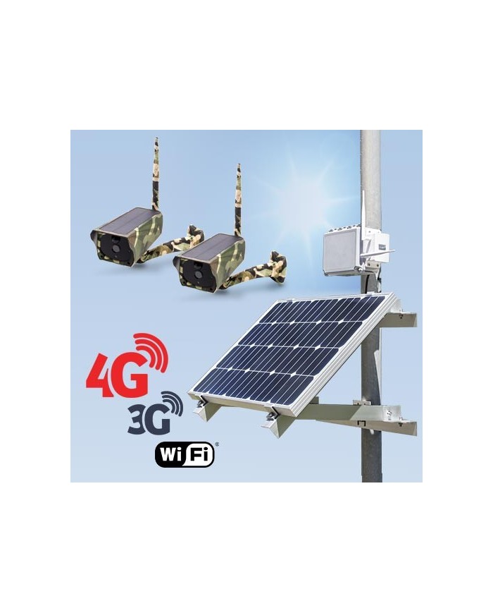 Kit vidéosurveillance 3G 4G autonome solaire avec 2 caméras camouflages solaires Wi-Fi HD 1080P
