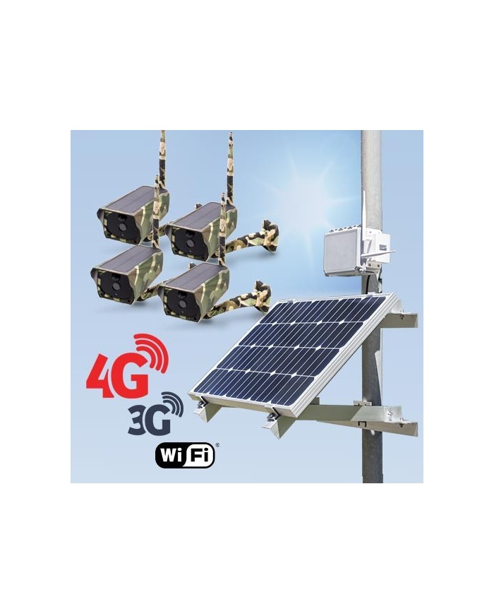 Kit vidéosurveillance 3G 4G autonome solaire avec 4 caméras camouflages solaires Wi-Fi HD 1080P