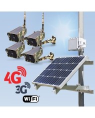Kit vidéosurveillance 3G 4G autonome solaire avec 4 caméras camouflages solaires Wi-Fi HD 1080P