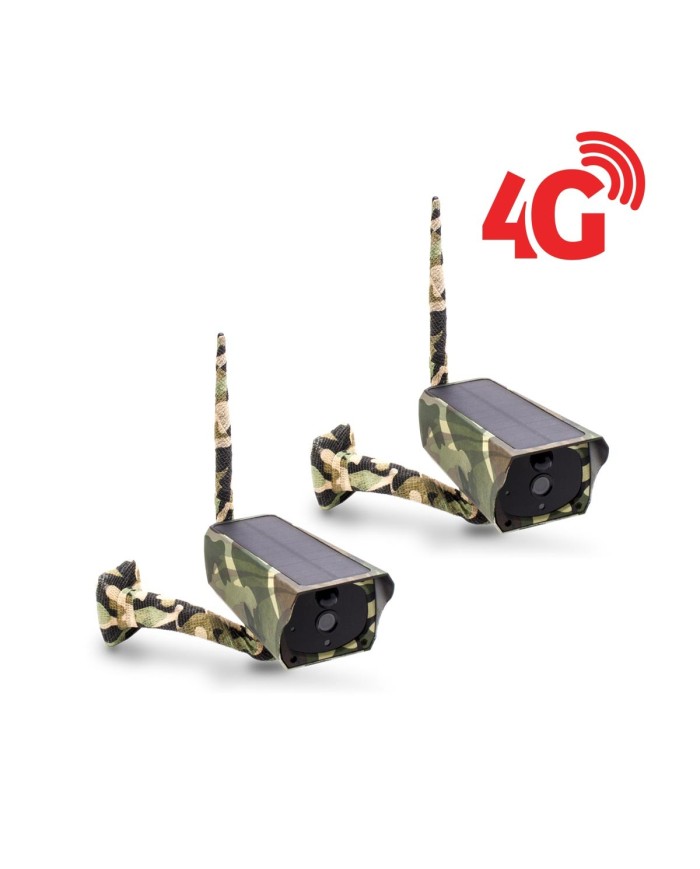 Kit 2 caméras camouflages solaires 3G 4G IP Wi-Fi extérieures HD 1080P, détecteur de mouvement PIR, vision nocturne et Notifi