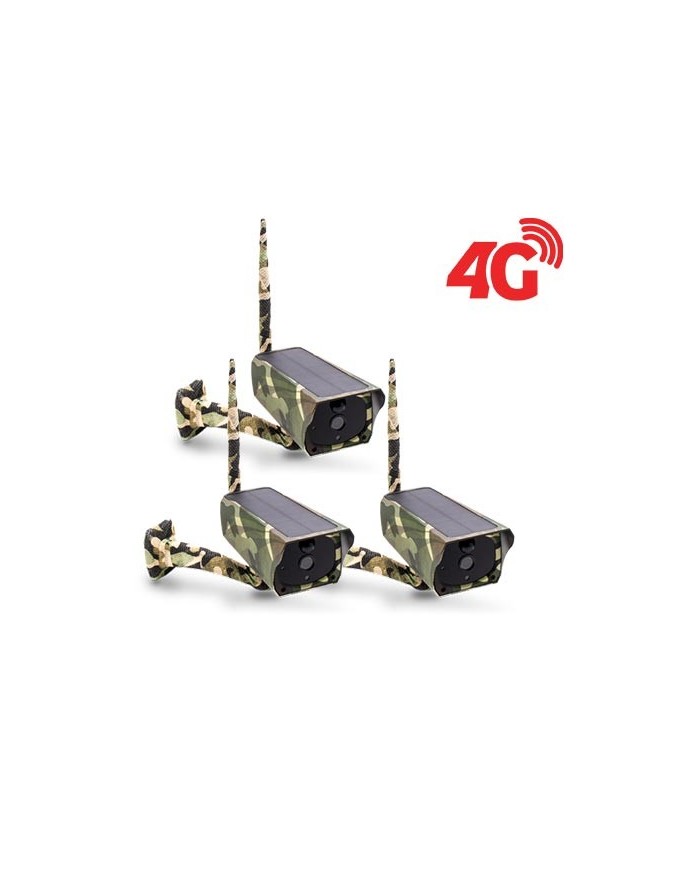 Kit 3 caméras camouflages solaires 3G 4G IP Wi-Fi extérieures HD 1080P, détecteur de mouvement PIR, vision nocturne et Notifi