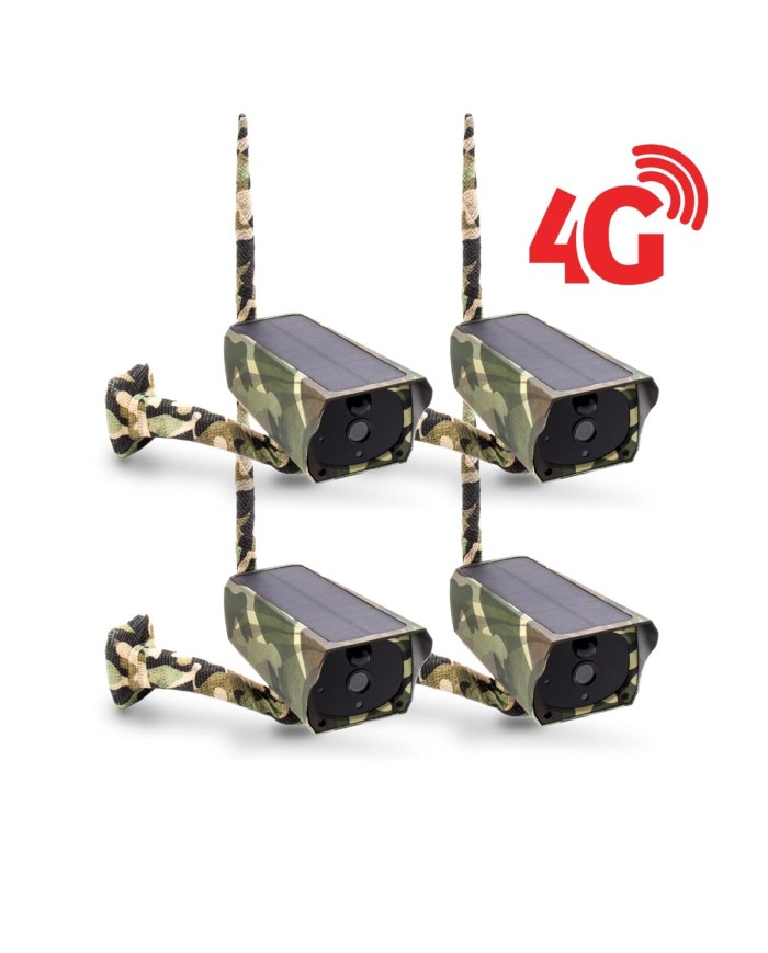 Kit 4 caméras camouflages solaires 3G 4G IP Wi-Fi extérieures HD 1080P, détecteur de mouvement PIR, vision nocturne et Notifi