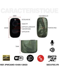 Smart caméra camouflage WIFI HD 1080P longue autonomie détection de mouvement et audio bidirectionnel sur carte micro SD 128GO