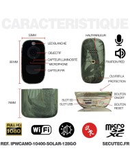 Smart caméra solaire camouflage alarme WIFI HD 1080P 128Go longue autonomie détection de mouvement et audio bidirectionnel