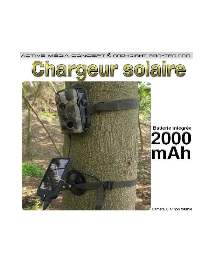 Chargeur solaire avec batterie interne 2000 mAH pour caméra XTC