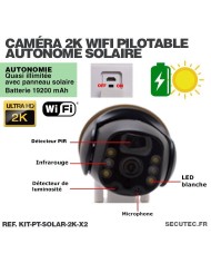 Deux caméras pilotables solaire IP WIFI Ultra HD 2K waterproof infrarouge détection humaine 128 Go