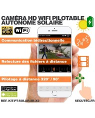 Deux caméras pilotables solaire IP WIFI Ultra HD 2K waterproof infrarouge détection humaine 128 Go