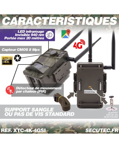 Caméra de chasse 4G UHD 4K IR invisible GPS avec panneau solaire Caméra de chasse 4G UHD 4K IR invisible GPS avec panneau solaire