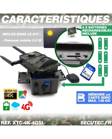 Caméra de chasse 4G UHD 4K IR invisible GPS avec panneau solaire Caméra de chasse 4G UHD 4K IR invisible GPS avec panneau solaire