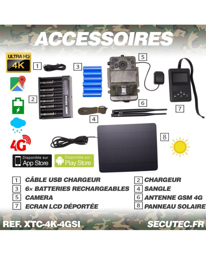 Caméra de chasse 4G UHD 4K IR invisible GPS avec panneau solaire Caméra de chasse 4G UHD 4K IR invisible GPS avec panneau solaire