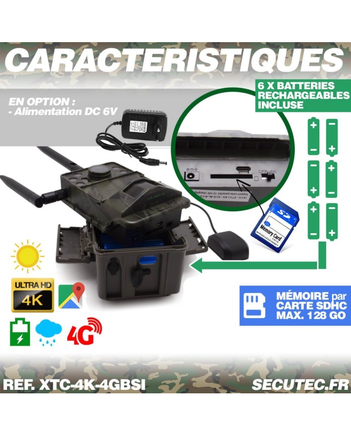 Caméra de chasse 4G Ultra HD 4K IR invisible GPS avec box anti-vandale et panneau solaire
