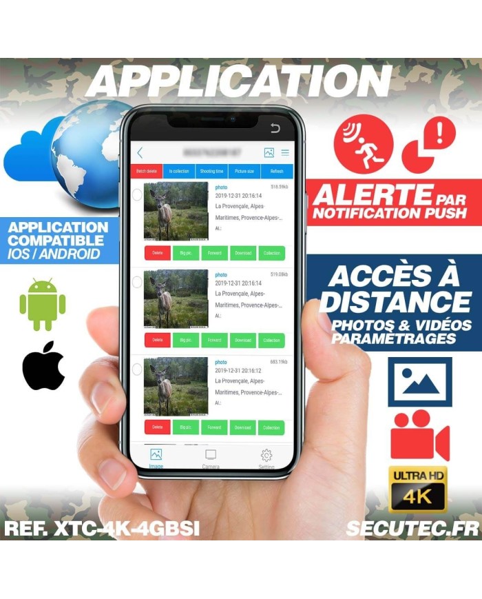 Caméra de chasse 4G Ultra HD 4K IR invisible GPS avec box anti-vandale et panneau solaire