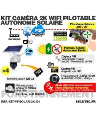 Kit 4 cameras pilotables solaire ip wifi UHD 2K waterproof infrarouge detection humaine acces a distance via iphone android