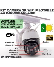 Kit 4 cameras pilotables solaire ip wifi UHD 2K waterproof infrarouge detection humaine acces a distance via iphone android