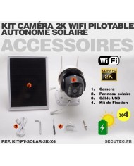Kit 4 cameras pilotables solaire ip wifi UHD 2K waterproof infrarouge detection humaine acces a distance via iphone android