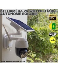 Kit 4 cameras pilotables solaire ip wifi UHD 2K waterproof infrarouge detection humaine acces a distance via iphone android
