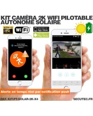 Kit 4 cameras pilotables solaire ip wifi UHD 2K waterproof infrarouge detection humaine acces a distance via iphone android