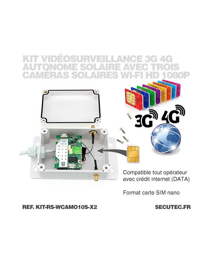 Kit de vidéosurveillance 3G 4G autonome solaire avec 2 caméras camouflages solaires WIFI très longue autonomie Kit de vidéosurveillance 3G 4G autonome solaire avec 2 caméras camouflages solaires WIFI très longue autonomie