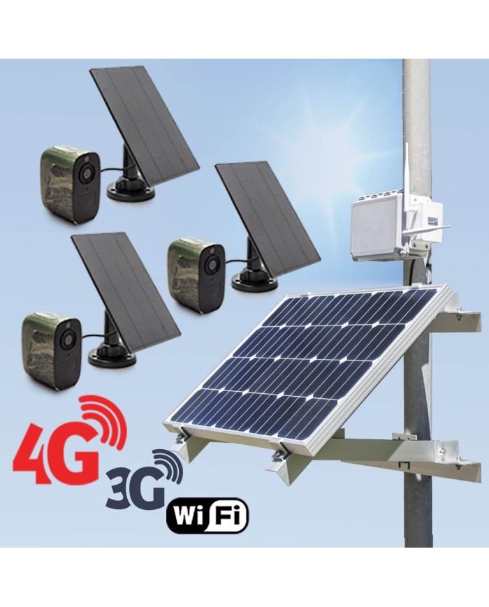 Kit de vidéosurveillance 3G 4G autonome solaire avec 3 caméras camouflages solaires WiFi très longue autonomie
