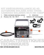 Kit de vidéosurveillance 3G 4G autonome solaire avec 3 caméras camouflages solaires WiFi très longue autonomie