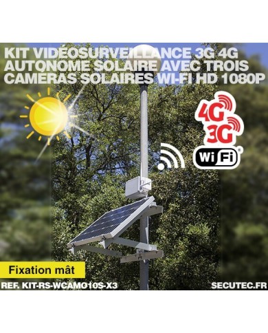 Kit de vidéosurveillance 3G 4G autonome solaire avec 3 caméras camouflages solaires WiFi très longue autonomie Kit de vidéosurveillance 3G 4G autonome solaire avec 3 caméras camouflages solaires WiFi très longue autonomie