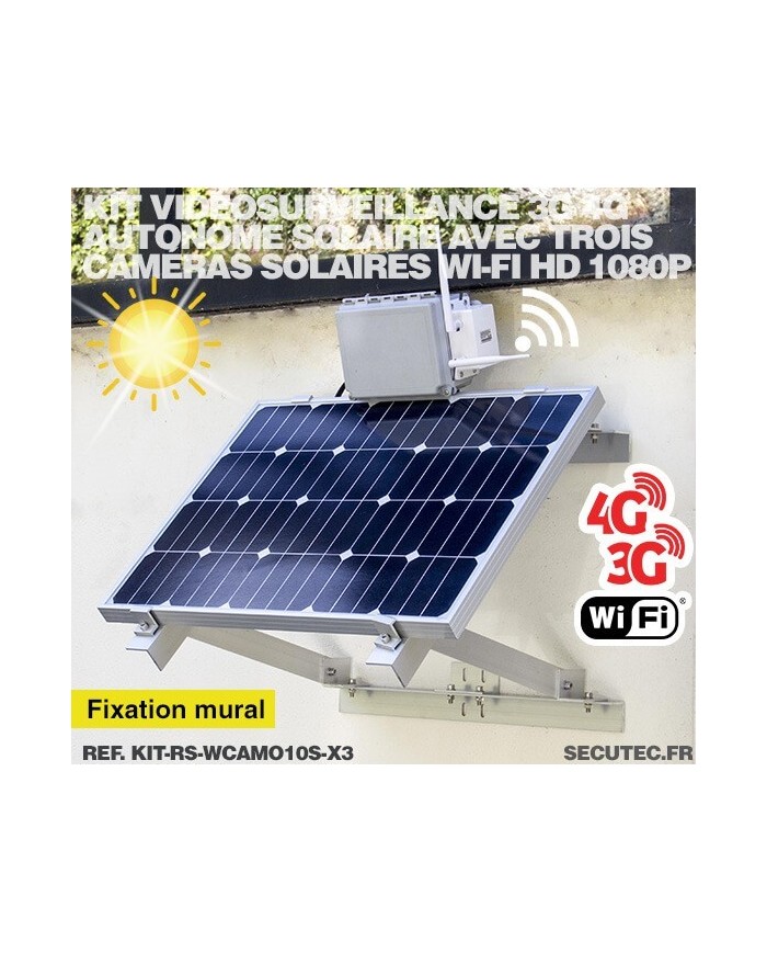 Kit de vidéosurveillance 3G 4G autonome solaire avec 3 caméras camouflages solaires WiFi très longue autonomie