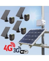 Kit de vidéosurveillance 3G 4G autonome solaire avec 4 caméras camouflages solaires WIFI très longue autonomie Kit de vidéosurveillance 3G 4G autonome solaire avec 4 caméras camouflages solaires WIFI très longue autonomie