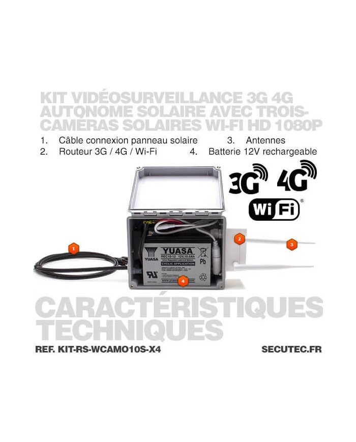 Kit de vidéosurveillance 3G 4G autonome solaire avec 4 caméras camouflages solaires WIFI très longue autonomie Kit de vidéosurveillance 3G 4G autonome solaire avec 4 caméras camouflages solaires WIFI très longue autonomie