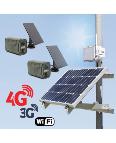 Kit de vidéosurveillance 3G 4G autonome solaire avec 2 caméras camouflages solaires WIFI ultra longue autonomie Kit de vidéosurveillance 3G 4G autonome solaire avec 2 caméras camouflages solaires WIFI ultra longue autonomie