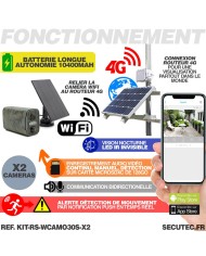 Kit de vidéosurveillance 3G 4G autonome solaire avec 2 caméras camouflages solaires WIFI ultra longue autonomie