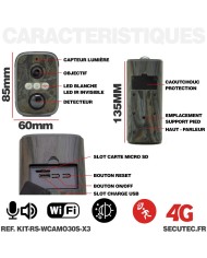 Kit de vidéosurveillance 3G 4G autonome solaire avec 3 caméras camouflages solaires WIFI ultra longue autonomie