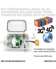 Kit de vidéosurveillance 3G 4G autonome solaire avec 3 caméras camouflages solaires WIFI ultra longue autonomie